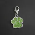 Green glitter pet paw pendant with silver lobster clasp for DIY accessories, 25x27mm. - Style With Lobster Clasp / Light Green