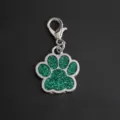 Green glitter dog paw print alloy pendant with silver lobster clasp for DIY jewelry - Style With Lobster Clasp / Dark Green
