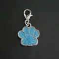 Blue glitter dog paw print alloy pendant charm with silver lobster clasp for DIY pets jewelry - Style With Lobster Clasp / Lake Blue