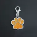 Orange glitter paw pendant charm with silver lobster clasp for pet DIY jewelry - Style With Lobster Clasp / Orange