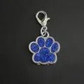 Glittery blue pet dog paw print alloy charm pendant with silver lobster clasp clip - Style With Lobster Clasp / Sapphire Blue