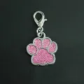 Pink glitter dog paw print alloy charm with lobster clasp for DIY pet jewelry accessories - Style With Lobster Clasp / Pink