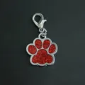 Red glitter paw print pendant charm alloy DIY pet tag accessory for jewelry making - Style With Lobster Clasp / Bright Red