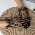 Elegant short black floral lace bridal gloves for wedding and formal photography - One Size / Black (S54-1)