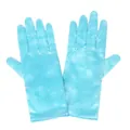 Elegant light blue short satin bridal gloves with a smooth glossy finish - One Size / Sky Blue