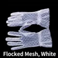 White flocked mesh gloves with polka dots for wedding accessories - One Size / White