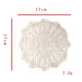 Close-up of 17cm round cotton lace doily coaster with hollow embroidery detail - 17*17cm / Cyan