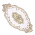 Detailed view of elegant French style lace embroidered mat with gold floral patterns - 53*28CM / Coffee