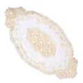 Detailed close-up view of an elegant French style embroidered lace floral placemat - 53*28CM / Beige