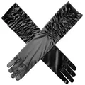Long black satin bridal gloves with elegant ruched details - One Size / Black