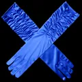 Elegant royal blue long satin gloves with ruched detailing for weddings - One Size / Sapphire Blue