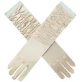 Elegant champagne satin long bridal gloves with vintage ruched details - One Size / Champagne