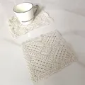 Detailed texture of hand-crocheted vintage lace coaster in cream white soft cotton fabric - Diameter 14cm / Large Round Vintage Hollow Pattern Style (3)