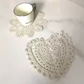 Macro view of vintage white lace coasters with heart and flower embroidery details - Diameter 17.5cm (Hollow Heart) / 95# (Off-White)