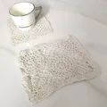 Macro view showing the intricate crochet texture of an off-white cotton lace mat - 18x14cm / Rectangle Vintage Lace Table Mat (5)