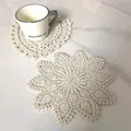 Detailed view of vintage beige crochet lace coasters in heart and floral mandala shapes - 97# (Off-White)
