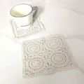 Close-up of vintage hand-crocheted cotton square coaster on a marble surface - Rectangle Vintage Crochet Table Mat (10)