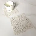 Detailed view of cream-colored retro lace square coaster featuring delicate floral embroidery - Round Spiral Pattern Coaster (14)