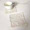 Detailed view of handmade vintage white cotton lace crochet square coasters - Round Lightweight Hollow Crochet Coaster (18)