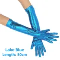 Metallische seeblaue lange Opernhandschuhe 50cm Kunstleder elastisches Kostümzubehör - 50cm / Seeblau