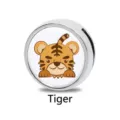 8mm silberner Metallschieber mit süßem Tiger-Motiv für Sternzeichen-Armbänder. - 8mm / Cartoon-Tiger