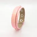 Pink iridescent sequin double-layer leather bracelet with silver snap buttons - 18+8mm / Pink