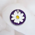 Round daisy flower pet ID identity tag charm for dogs and cats with purple glitter - Regular Fit / Purple