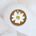 Circular white daisy pet ID tag for dogs and cats with vibrant orange glitter finish - Regular Fit / Orange