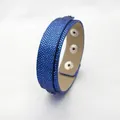 Blue sequin double layer leather wristband with snap buttons - 18+8mm / Sapphire Blue