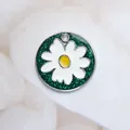 White daisy pet ID tag with green glitter background for dogs and cats jewelry - Regular Fit / Green