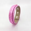 Sparkly pink glitter double wrap faux leather bracelet with adjustable silver snap buttons - 18+8mm / Light Purple