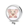 8mm runder silberfarbener Schieber-Charm mit einer niedlichen Cartoon-Schweinegrafik - 8mm / Cartoon-Schwein