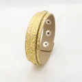 Golden glitter double-wrap sequin leather bracelet with adjustable silver snap buttons - 18+8mm / Gold