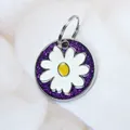 Purple glitter pet ID tag with white daisy flower design for dogs and cats - 14mm Ring / Purple