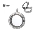 25mm stainless steel round floating locket pendant with clear glass and rhinestones - Magnetic Rhinestone Style / 25mm / Steel