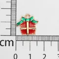 Red enamel Christmas gift box pendant with green bow DIY accessory for jewelry making - Gift Box (18) / Approx. 1.5cmx1.5cm / Light Gold with Red and Green