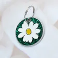 Circular green glitter pet ID tag with white daisy flower design for dogs and cats - 14mm Ring / Green