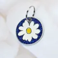 Personalized white daisy pet ID tag with blue glitter background for dogs and cats - 14mm Ring / Sapphire Blue