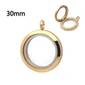 30mm gold stainless steel round magnetic locket with double-sided glass windows. - Magnetic Polished Style / 30mm / Gold