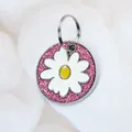 Daisy pet ID tag with pink glitter background and metal split ring - 14mm Ring / Pink