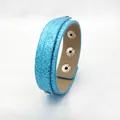 Blue glitter sequin double-layer wrap bracelet with silver snap button closures - 18+8mm / Light Blue