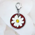 Durable white daisy pet ID tag with red glitter background for small dogs and cats - Lobster Clasp / Red