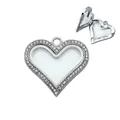 Silver heart locket pendant with rhinestones and magnetic opening - Alloy Magnetic Rhinestone Heart Frame