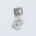 Silver stainless steel Italian charm bracelet link with sparkling rhinestone B pendant - Letter B / 1 Piece