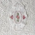 Exquisite detail of pink roses embroidery on a vintage white oval lace table mat coaster - 21*14.5cm / White