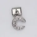 Customizable Italian modular bracelet link in stainless steel with rhinestone letter C charm - Letter C / 1 Piece