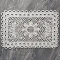 Detailed macro view of white rectangular lace placemat with elegant floral embroidery - Sunflower Floral (68#) / 29x45cm / White
