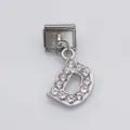 Stainless steel Italian charm with rhinestone-encrusted letter D pendant - Letter D / 1 Piece