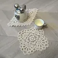 Detailed macro shot of retro white cotton crochet lace doilies on light wood floor - Square Style (75#) / Diameter 23cm / Apricot