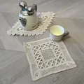 Handmade vintage ivory crochet lace table mats with intricate hollow floral patterns - Square Style (76#) / Diameter 20cm / Apricot